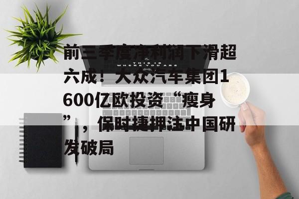 前三季度净利润下滑超六成!大众汽车集团1600亿欧投资“瘦身”,保时捷押注中国研发破局-第1张图片-佛山资讯网 前三季度净利润下滑超六成!大众汽车集团1600亿欧投资“瘦身”,保时捷押注中国研发破局-第1张图片-佛山资讯网