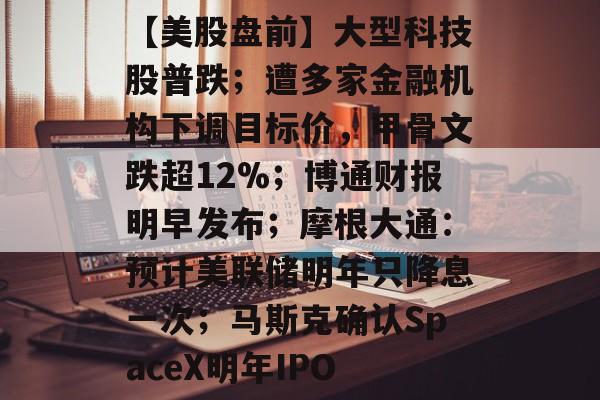 【美股盘前】大型科技股普跌；遭多家金融机构下调目标价，甲骨文跌超12%；博通财报明早发布；摩根大通：预计美联储明年只降息一次；马斯克确认SpaceX明年IPO-第1张图片-佛山资讯网