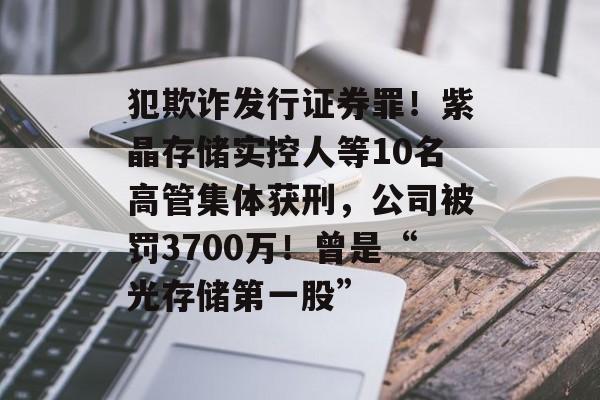 犯欺诈发行证券罪！紫晶存储实控人等10名高管集体获刑，公司被罚3700万！曾是“光存储第一股”-第1张图片-佛山资讯网
